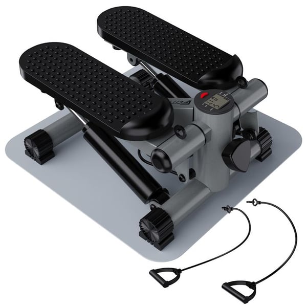 Mini Stepper 2 i 1 - Maximal belastning 150 kg - med motståndsband - multifunktionell LCD-skärm - Grå