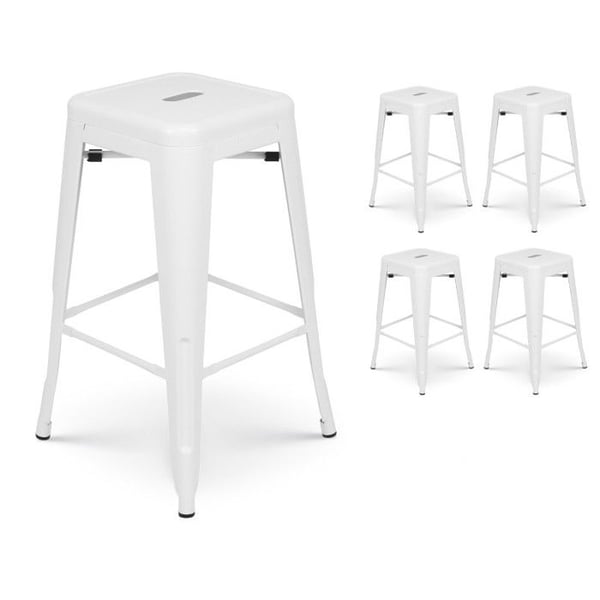 Set om 4 vita metallbarstolar i industriell stil - Höjd 66 cm