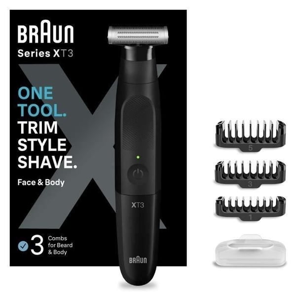 BRAUN Series X XT3100 Hybrid Ansigtstrimmer med 4D fleksibelt blad, vandtæt, 3 kamme - mænd