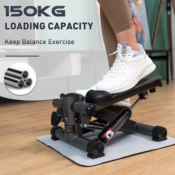 Mini Stepper 2 i 1 - Maximal belastning 150 kg - med motståndsband - multifunktionell LCD-skärm - Grå