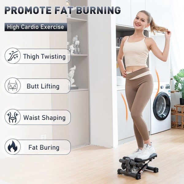 Mini Stepper 2 i 1 - Maximal belastning 150 kg - med motståndsband - multifunktionell LCD-skärm - Grå