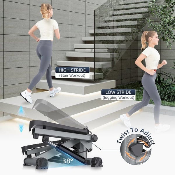 Mini Stepper 2 i 1 - Maximal belastning 150 kg - med motståndsband - multifunktionell LCD-skärm - Grå