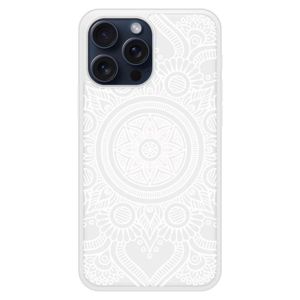 Förstärkt silikonfodral med mandalamönster, kompatibelt med Apple iPhone 15 Pro Max, vitt