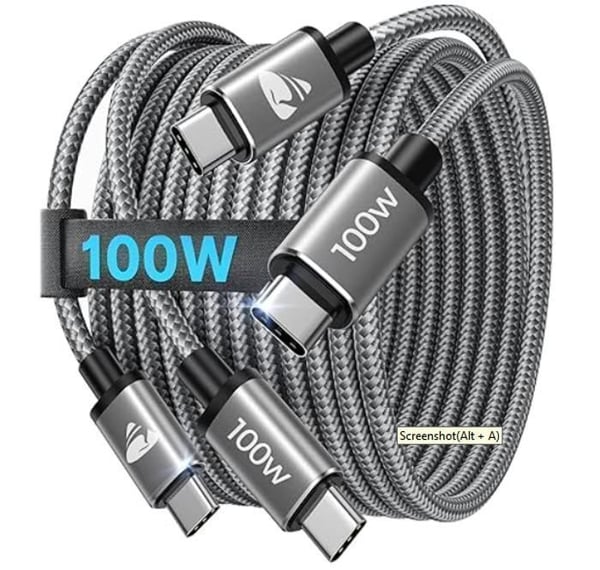 USB C till USB C-kabel [1m+1m/Pack om 2] 100W USB C Snabbladdningskabel 5A PD3.0, Typ C Nylon USB C Sladd för iPhone 16 15