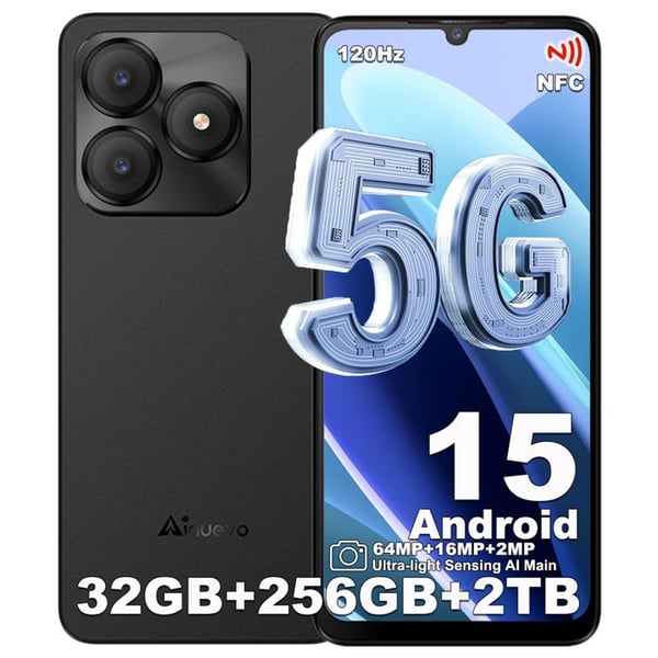 Mobiltelefon 5G Android 15 Ainuevo Neo S25 Pro 32Go+256Go 6.75" 120Hz 64MP+16MP 5280mAh Smartphone Dubbel SIM NFC/GPS - Svart