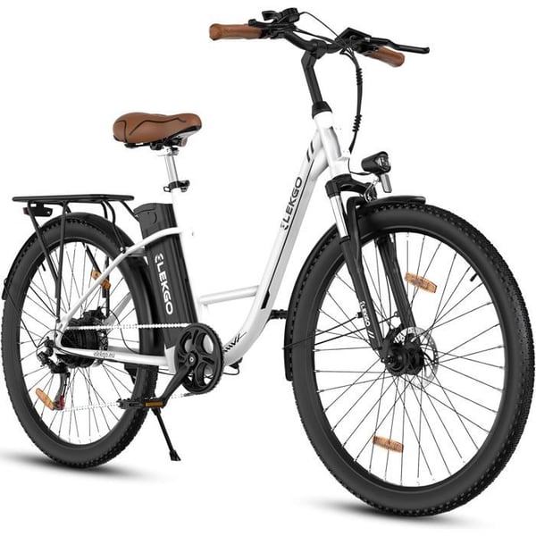 ELEKGO Elektrisk Stadscykel 28”, 250W, 7 Växlar, Avtagbart Batteri 36V12Ah, Räckvidd 35–90 km, Max Hastighet 25 km/h, Vit