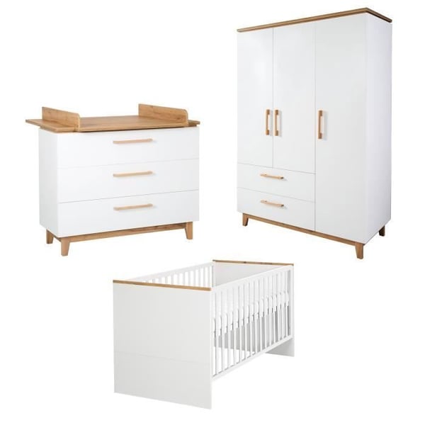 Komplett Babyrum ROBA Finn - Säng 70x140 cm - Skötbord - Garderob - Vit och ek Komplett Babyrum ROBA Finn - Säng 70x140 cm - Skötbord - Garderob - Vit och ek