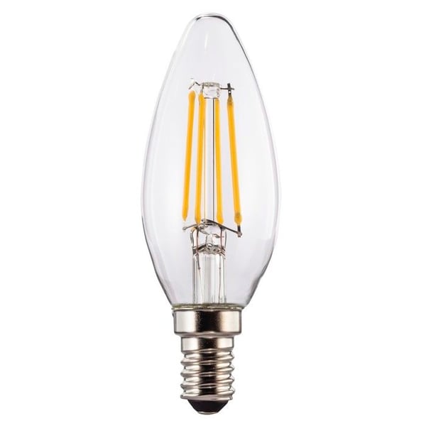 Ampull filament. LED, E14, 470lm ersätter 40W, ljus. stearinljus vit klar, transparent.
