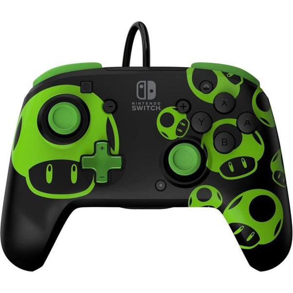 Manette PDP Rematch 1-UP för Nintendo Switch 2 - Glöd i mörkret - Trådad - Anpassningsbara knappar - Svart / Grön - Super Mario