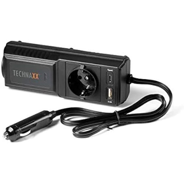 Bilomvandlare - TECHNAXX - 200W - 2 USB-portar - Schuko-kontakt - Multi-säkerhetsskydd