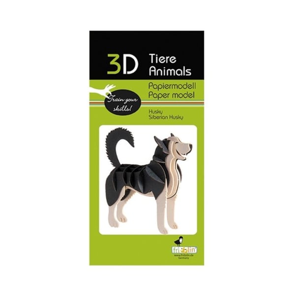 3D-modell i papper - FRIDOLIN - Sibirisk husky - Laserskuren i kartong - 10 x 8,5 x 4 cm - Från 8 år