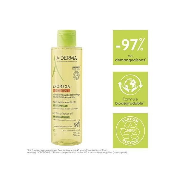 A-DERMA Exomega Control Emollient Rengöringsolja för Torr och Atopisk Hud 200 ml