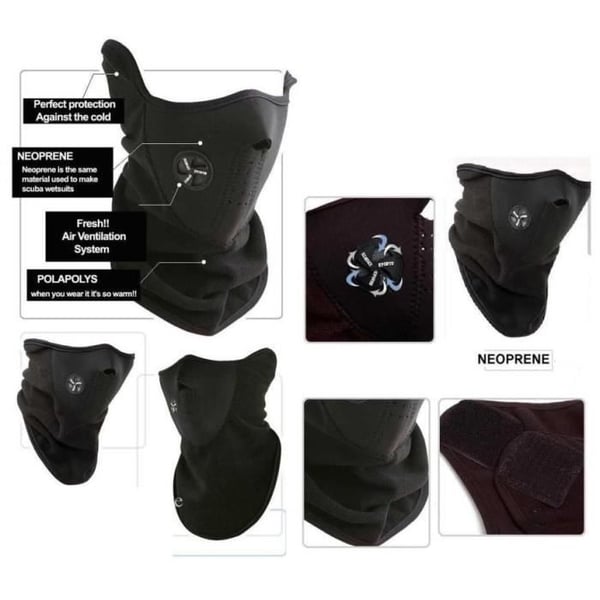 Ansiktsmask - Neopren - Fleece - One Size - Färg Svart