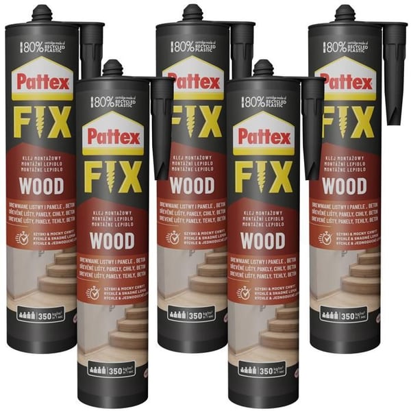 Monteringslim - Pattex - FIX Wood 385g - Inomhus trä utan lösningsmedel x5