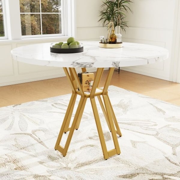 Pyöreä ruokapöytä - MUVOE - 100x100 cm - marmoripintainen kultainen MDF - 4 paikkaa - Tyylikäs
