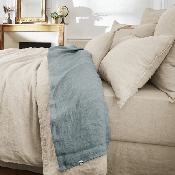 Platt draperi "Soline" alla dimensioner Tvättad linne Fjärilseffekt - Soline Azur - 240 x 300 cm för dubbelsäng