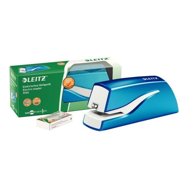 Elektrisk hæftemaskine - Leitz - WOW NeXXt - 10 ark - 1 mm - metalblå