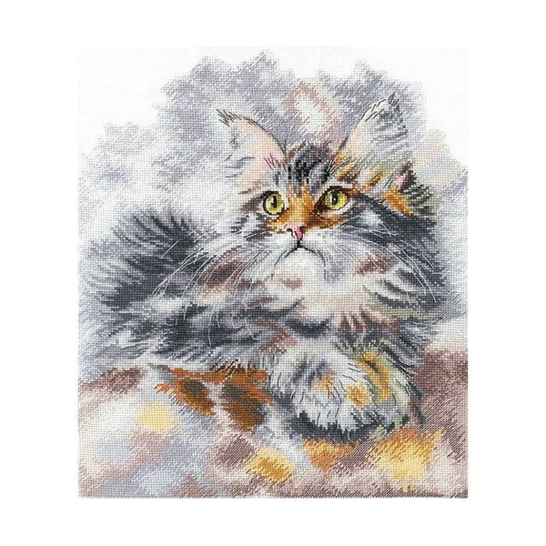 Korsstygnsset - Andriana - Grå katt - 24 x 28,5 cm - Aïda 16ct tyg