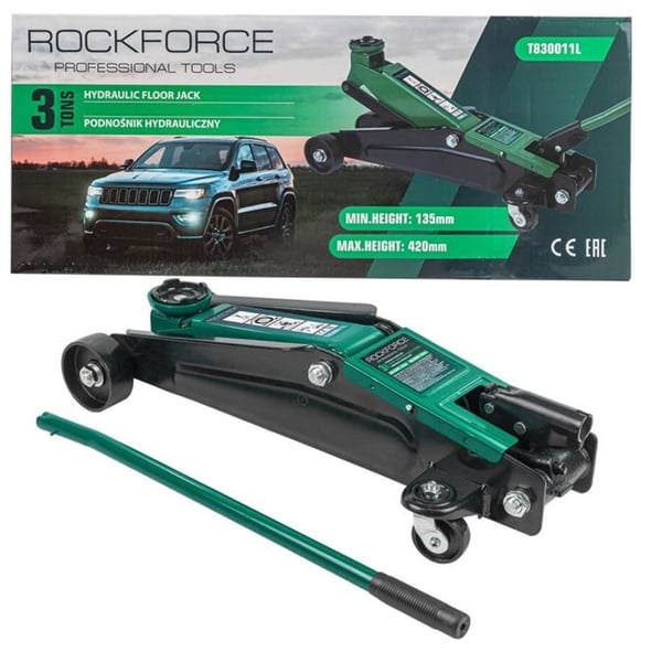 Hydraulisk domkraft groda - Rockforce - 3T - Arbetsområde 135-420 mm - 19 kg - Konstruktionsstål