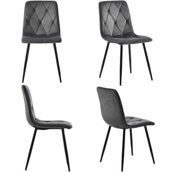 Spisebordsæt - Moderne - Hexagonal marmor bord - 4 stole i grå fløjl - 5 dele