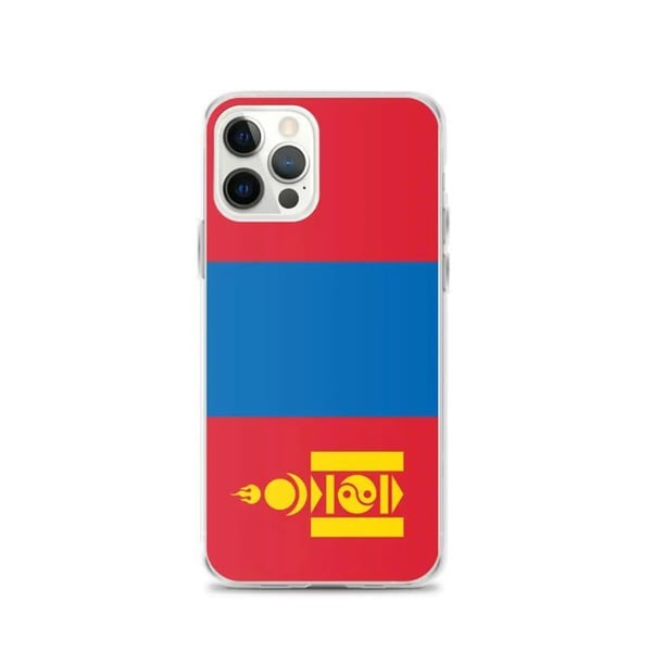 Telefonfodral – Mongoliets flagga – Kompatibel med iPhone 12 Pro – Mjukskal – Slitstark och stötresistent – Silikon – Pixelforma