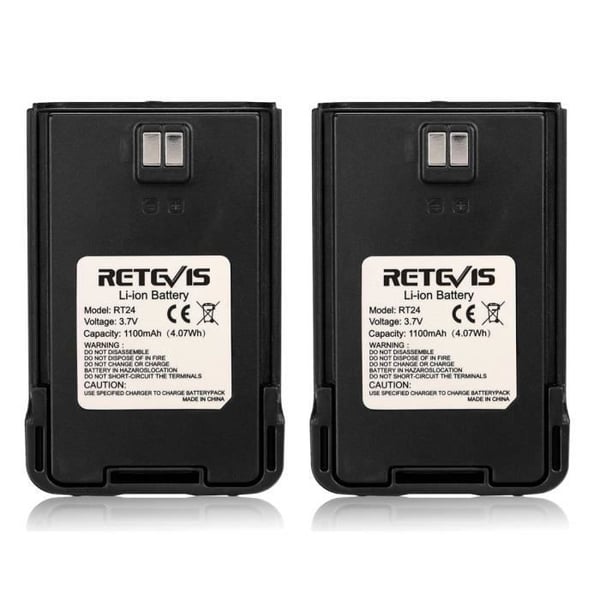Retevis RT24 Walkie Talkie Li-ION-batterier 3,7V 1100mAh Kompatibla RT24 Walkie Talkies (svart, 2 st)
