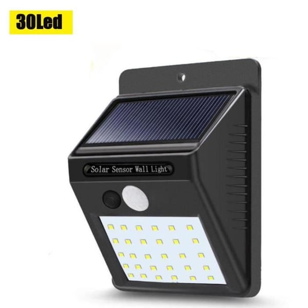 Utomhuslampa - Solcellslampa - 3 rörelsesensorer - Fjärrkontroll - IP65 - 30 LED