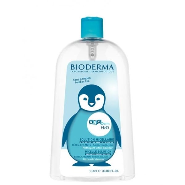 BIODERMA ABCDerm H2O micellärt vatten - 1L - Parabenfritt - Alla hudtyper