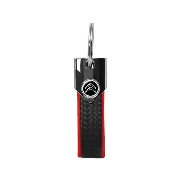 Officiell Citroën nyckelring i röd kolfiber, svart logotyp