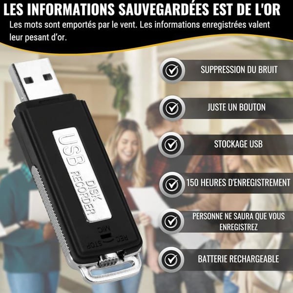 Digital Voice Recorder - USB - Mini Diktaphon - 8 GB - Støjdæmpning - Bærbar