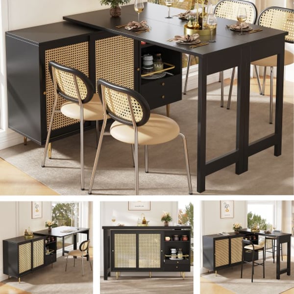 360° drejelig høj bord - Rattan opbevaring - Gylden metal - Moderne stil - 40 cm dybde