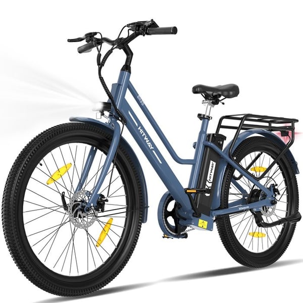 HITWAY Elcykel 27.5" - Motor 250W - Avtagbart Litiumbatteri 36V 13Ah - APP - Gratis cykelpump - Blå
