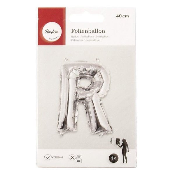 Ballong Bokstav R, 40cm, 1st, silver