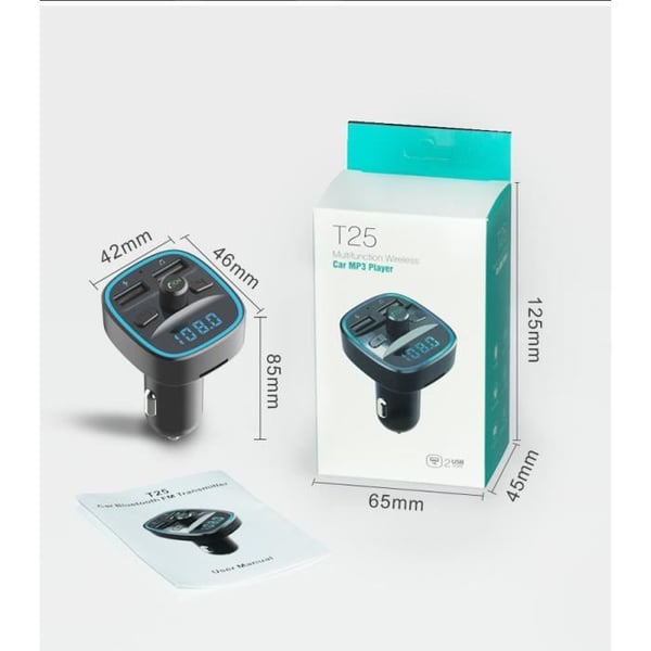 FM Bluetooth-sender - PRUMYA - T25 - Sort - Indbygget mikrofon - Trådløs