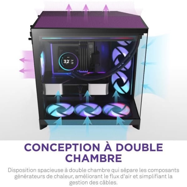Mellanstorlek chassi NZXT - CM-H92FB-P1 - H9 Flow RGB+ - Dubbelkammare - 3 RGB-fläktar - Svart