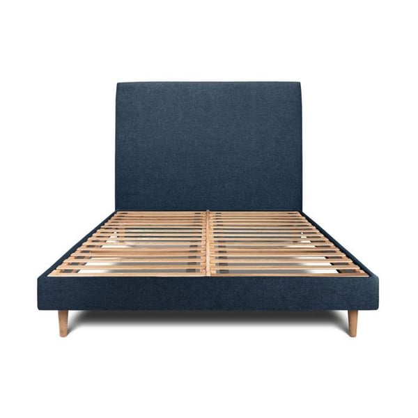 Säng 140x200cm med klädd sänggavel i tyg och sängbotten kit Blå - Totalhöjd: 29cm