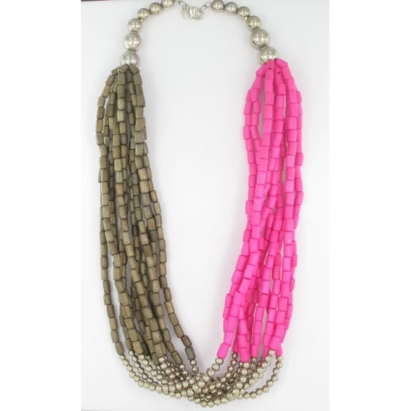 Fanny Fouks - Lång halsband i brons och fuchsia