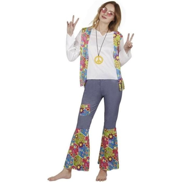 Kostym - LITEN CLOWN - 60-tals hippie - Storlek L/XL - Flerfärgad - Inkluderar: skjorta, byxor, halsband