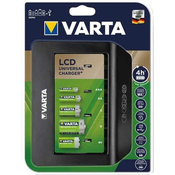 Universal enkelt slot oplader - VARTA - LCD skærm - Sort - PROFIL - Netadapter Universal enkelt slot oplader - VARTA - LCD skærm - Sort - PROFIL - Netadapter
