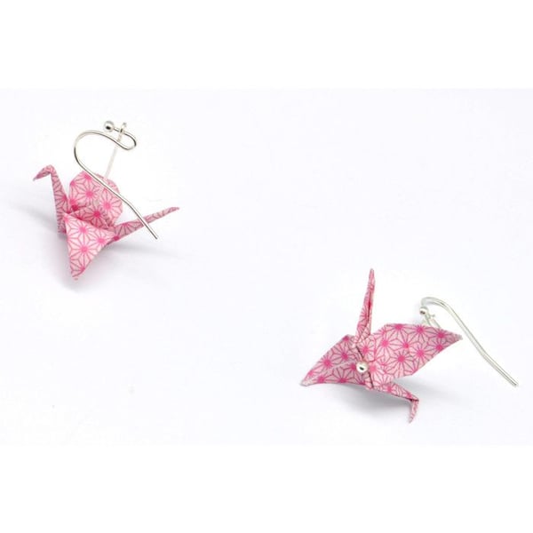 Cocotten - Örhängen i origami-papper, rosa kran