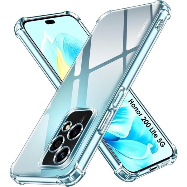 Stötsäkert skal - Phonillico - Honor 200 Lite 5G - Mjukt TPU-skydd - Transparent - Förstärkta 4 hörn