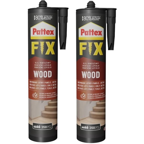 Trälim - Pattex - FIX Wood - Fuktbeständig - Inomhus - 2x385g - Lösningsmedelsfri - Lätt att applicera