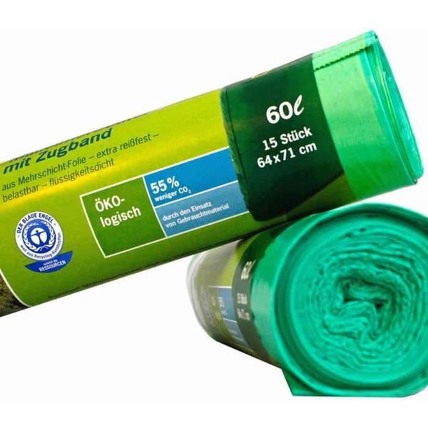Secolan soppåsar, med avdragare, grön, 60 liter