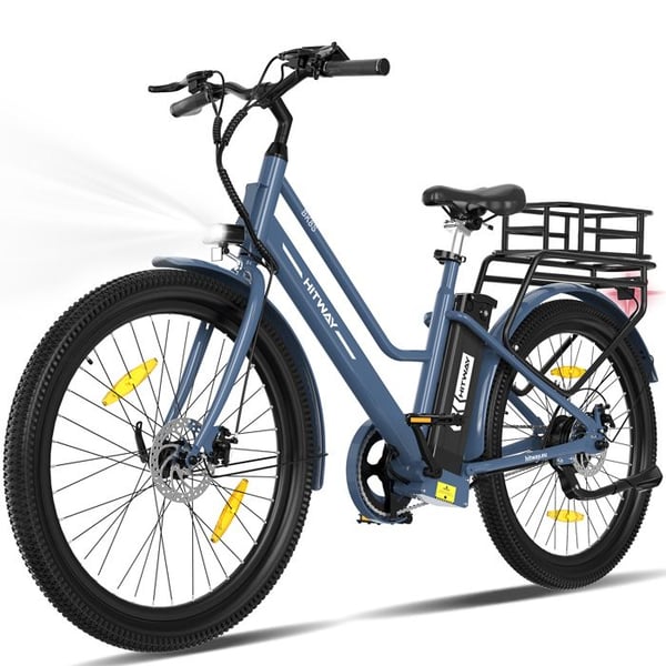 HITWAY Elcykel 27.5" - Motor 250W - Avtagbart Litiumbatteri 36V 13Ah - APP - Blå + HITWAY Cykelkorg Bak