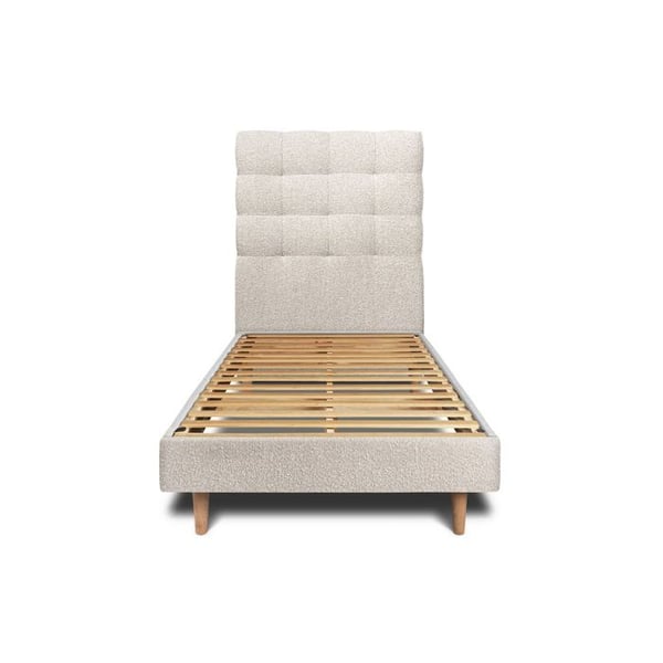 Säng 90x190cm med tuftad huvudgavel i boucle och sängbottenkit Beige - Total höjd: 29cm