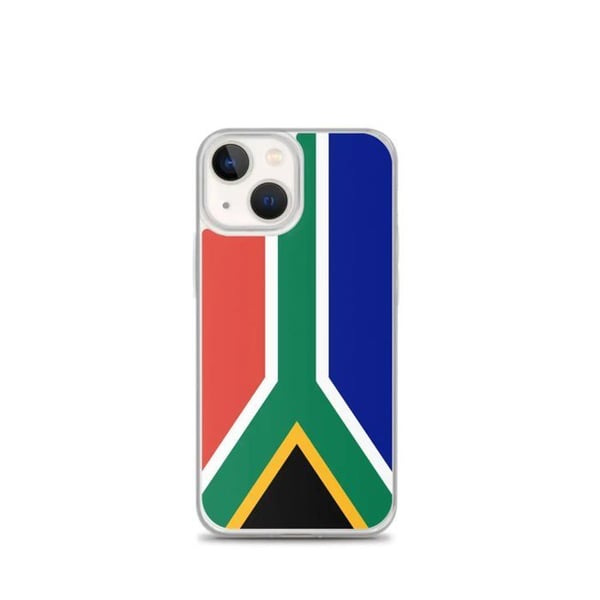 Telefonfodral – Sydafrikas flagga – Kompatibel med iPhone 13 mini – Flexibelt skal – Stöttåligt och stötbeständigt – Pixelforma
