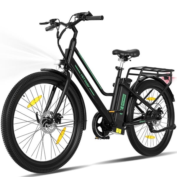 HITWAY Elcykel 27.5" - Motor 250W - Avtagbart Litiumbatteri 36V 13Ah - APP - Gratis cykelpump - Svart