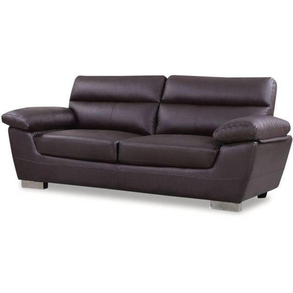 Fast soffa i återvunnet läder och PVC "Dallas" - 210 x 88 x 90 cm - 3 platser - Choklad