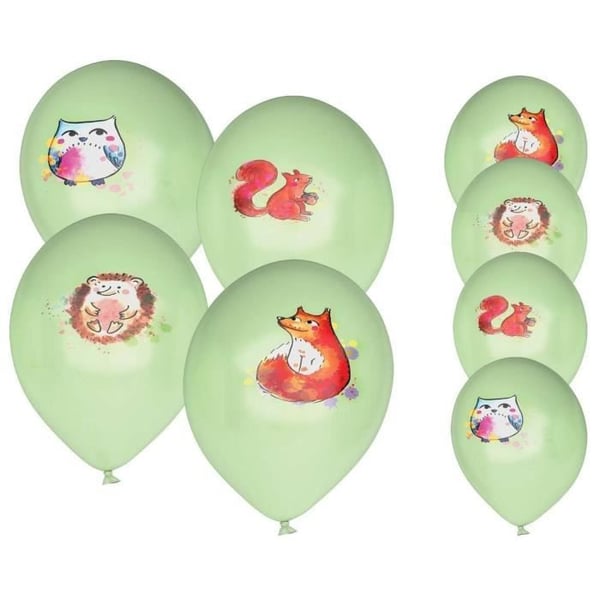 Ballonger - P'TIT Clown - re22464 - Set av 8 - Grön latex - Skogsdjur - 30 cm
