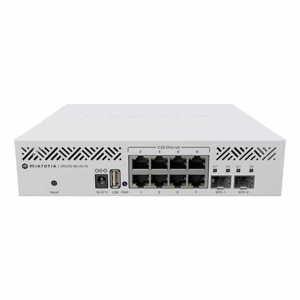 Cloud Router Switch - MIKROTIK - CRS310-8G+2S+IN - 8x 2.5 GbE-portar - 2x 10G SFP+-portar - Dual-Core ARM CPU